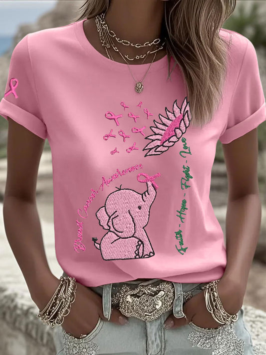 T-shirts Breast Cancer Elephant Sunflower pour femmes