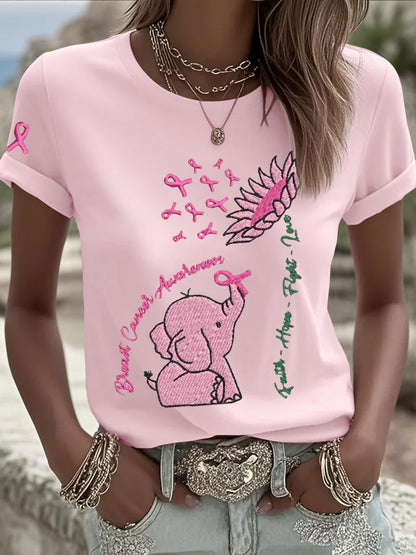 T-shirts Breast Cancer Elephant Sunflower pour femmes