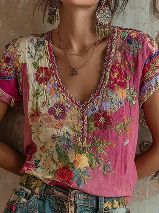 T-shirt Décontracté Femme Rose Imprimé Floral