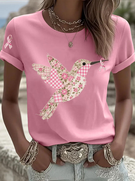 T-shirt Femme Rose Imprimé Colibri