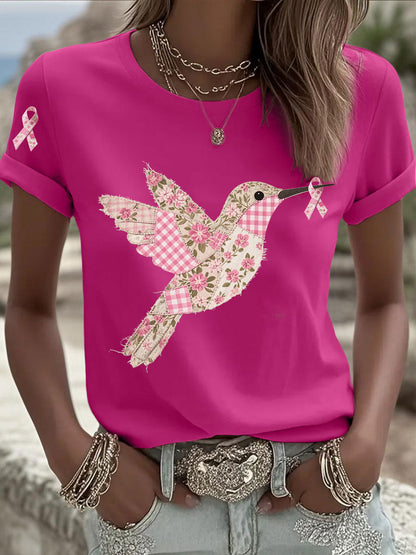 T-shirt Femme Rose Imprimé Colibri