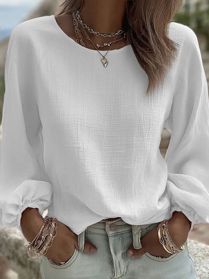 Couleur unie Casual Crew Neck Top des femmes