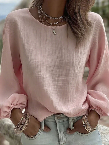Couleur unie Casual Crew Neck Top des femmes