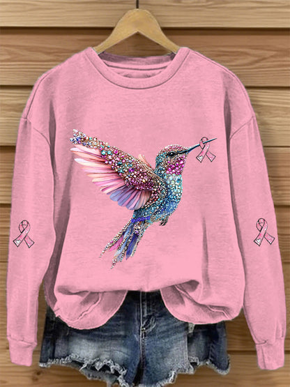Sweat-shirt Décontracté Imprimé Ruban Rose Pour Femme