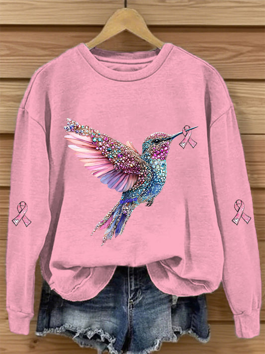 Sweat-shirt Décontracté Imprimé Ruban Rose Pour Femme