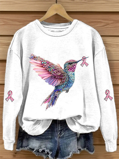 Sweat-shirt Décontracté Imprimé Ruban Rose Pour Femme