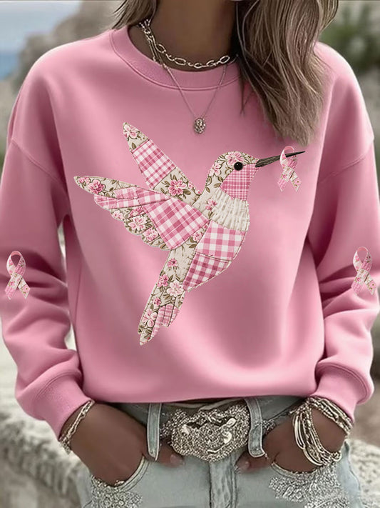 Sweatshirt Femme Rose Imprimé Colibri