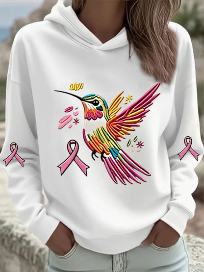 Sweat à Capuche Femme Rose Imprimé Colibri