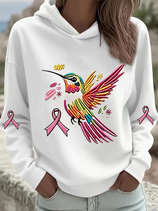 Sweat à Capuche Femme Rose Imprimé Colibri