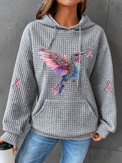 Sweat à capuche décontracté imprimé ruban rose pour femmes