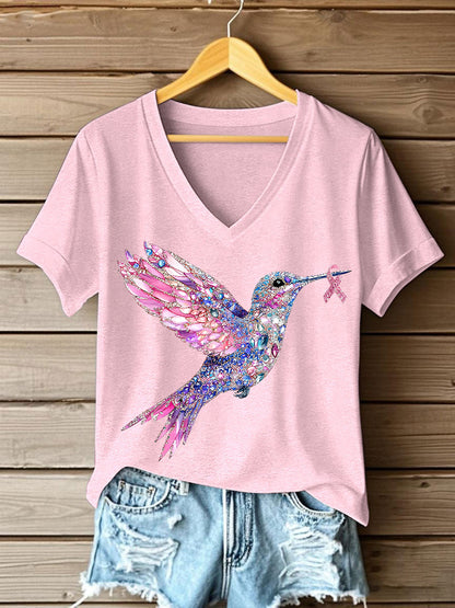 T-shirt Femme Rose Imprimé Colibri