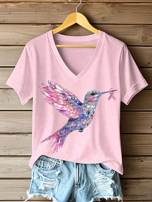 T-shirt Femme Rose Imprimé Colibri