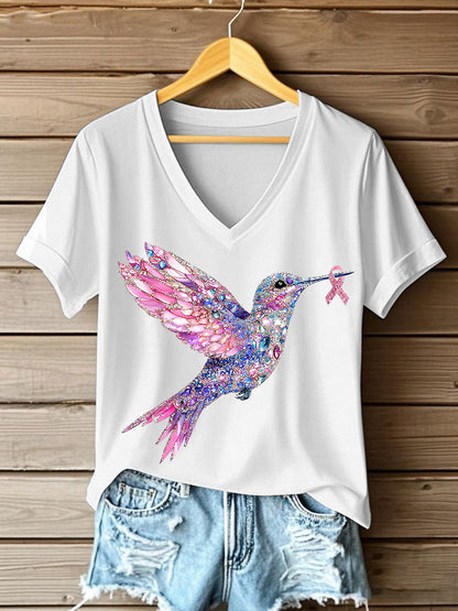 T-shirt Femme Rose Imprimé Colibri
