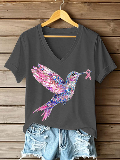 T-shirt Femme Rose Imprimé Colibri