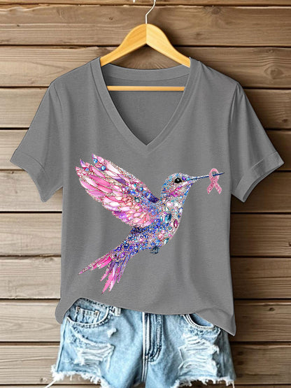 T-shirt Femme Rose Imprimé Colibri