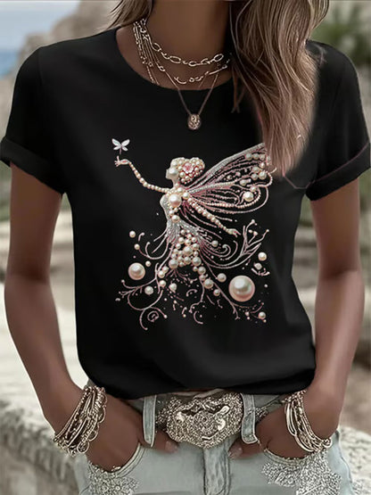T-shirt Décontracté Femme Rose Imprimé Perle