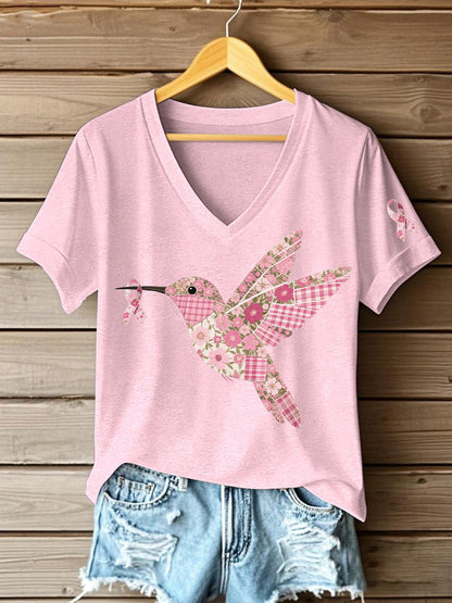 T-shirt Femme Rose Imprimé Colibri