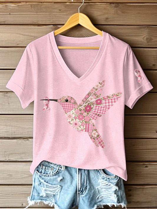 T-shirt Femme Rose Imprimé Colibri