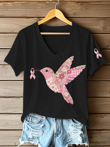 T-shirt Femme Rose Imprimé Colibri