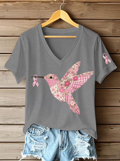 T-shirt Femme Rose Imprimé Colibri