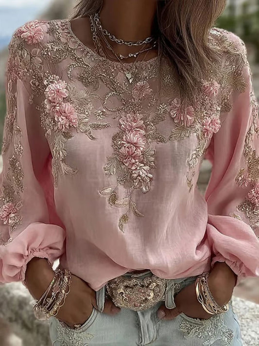 T-shirt Décontracté Femme Rose Imprimé Floral