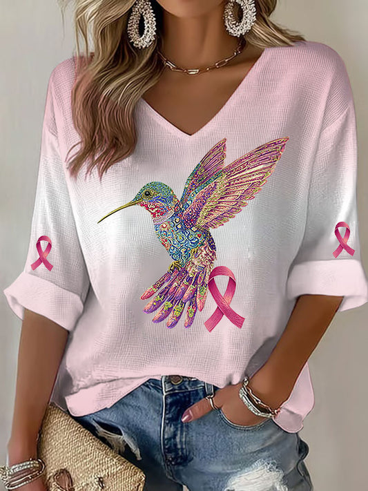 T-shirt décontracté à imprimé de colibri pour femmes