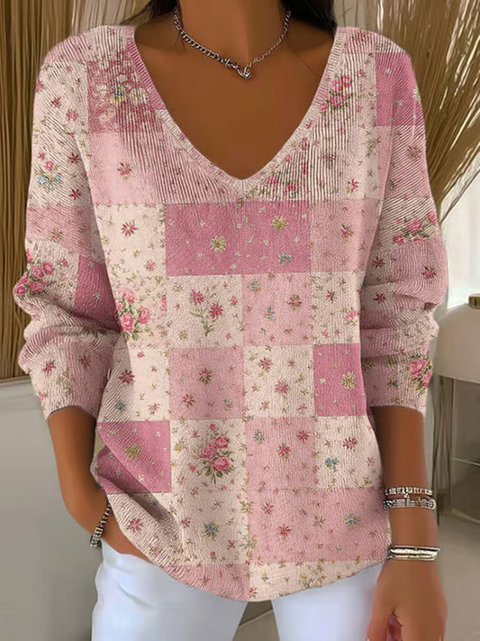 Top Décontracté Femme Rose Patchwork Imprimé