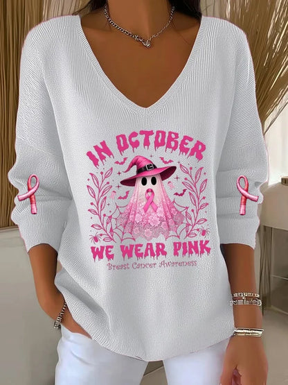 Femmes Casual Cancer Du Sein Nous Portons Octobre Rose Ghost Pit Stripe Haut À Manches Longues