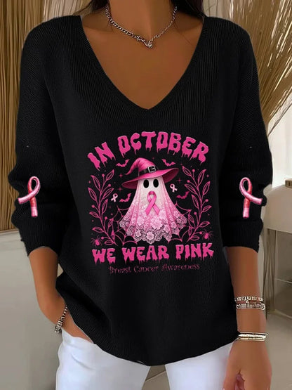 Femmes Casual Cancer Du Sein Nous Portons Octobre Rose Ghost Pit Stripe Haut À Manches Longues