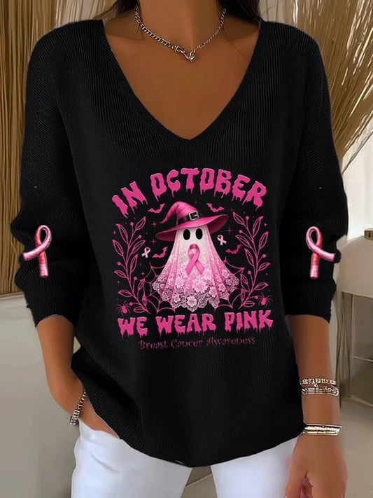 Femmes Casual Cancer Du Sein Nous Portons Octobre Rose Ghost Pit Stripe Haut À Manches Longues