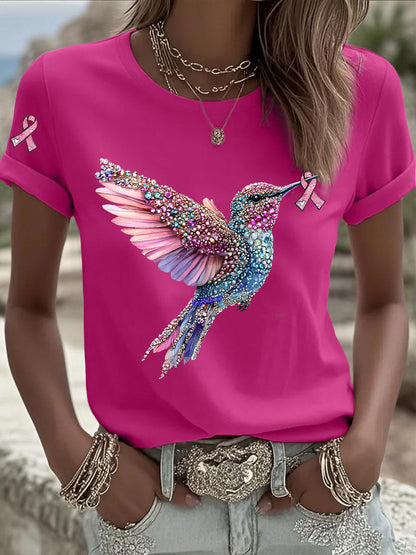T-shirt Décontracté Femme Imprimé Ruban Rose