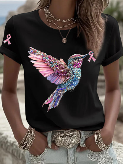 T-shirt Décontracté Femme Imprimé Ruban Rose