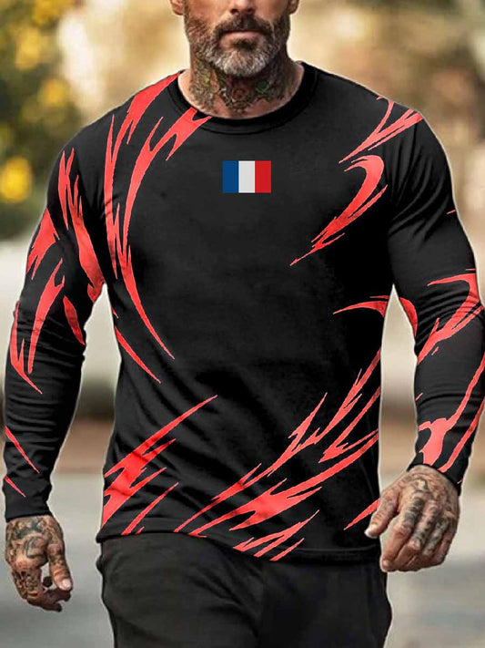 Haut À Manches Longues Imprimé Rétro Pour Homme