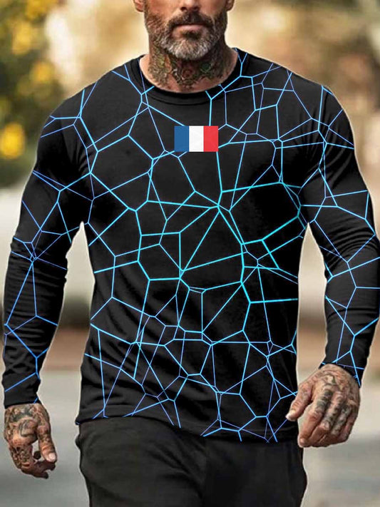 Haut À Manches Longues Imprimé Rétro Pour Homme