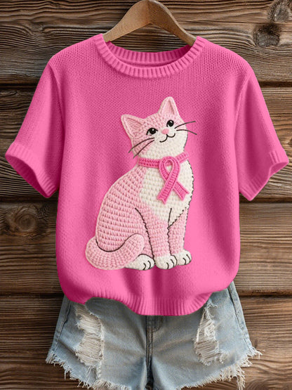 Charmant Chat Crochet Motif Cozy Tricot Top des femmes
