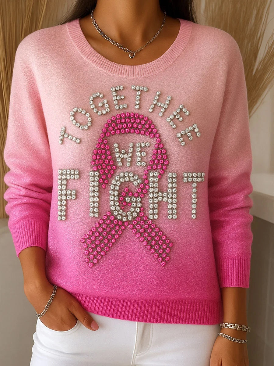 Pull décontracté confortable imprimé rétro rose pour femmes