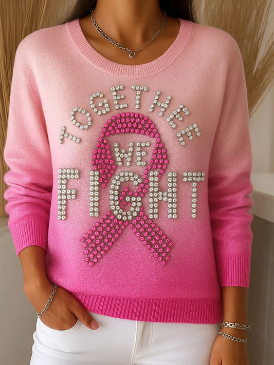 Pull décontracté confortable imprimé rétro rose pour femmes