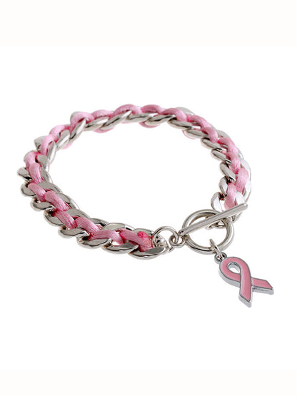 Bracelet ruban rose de sensibilisation au cancer du sein pour femmes