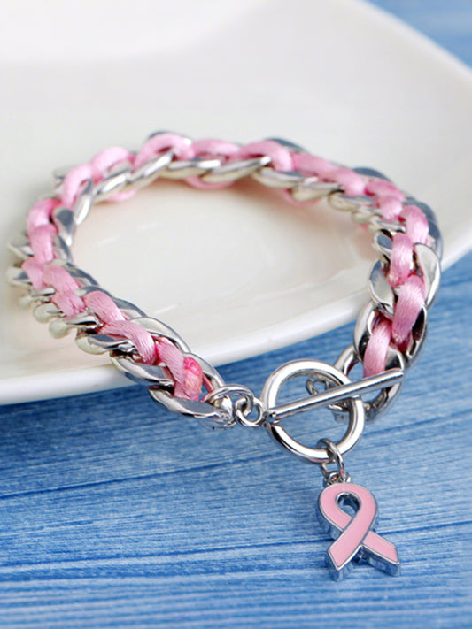 Bracelet ruban rose de sensibilisation au cancer du sein pour femmes
