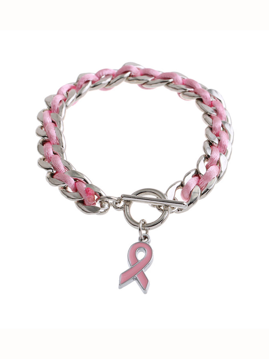 Bracelet ruban rose de sensibilisation au cancer du sein pour femmes