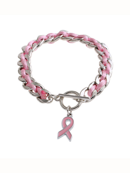 Bracelet ruban rose de sensibilisation au cancer du sein pour femmes