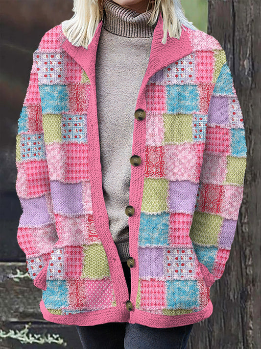 Cardigan Femme Rose Patchwork Imprimé Cancer Du Sein