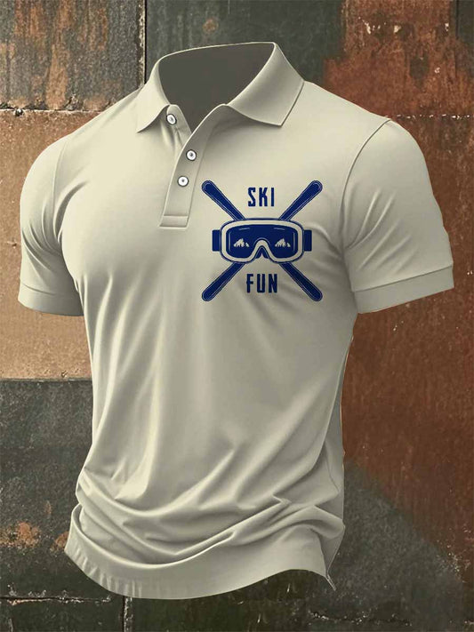 Polo Décontracté À Imprimé Ski Français Rétro Pour Homme