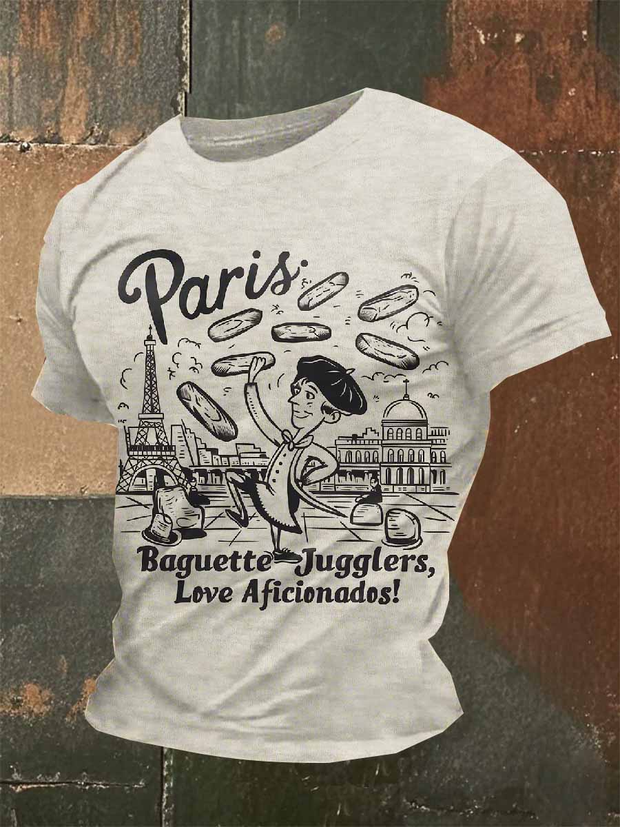 T-Shirt Décontracté À Imprimé Rétro Français Pour Homme