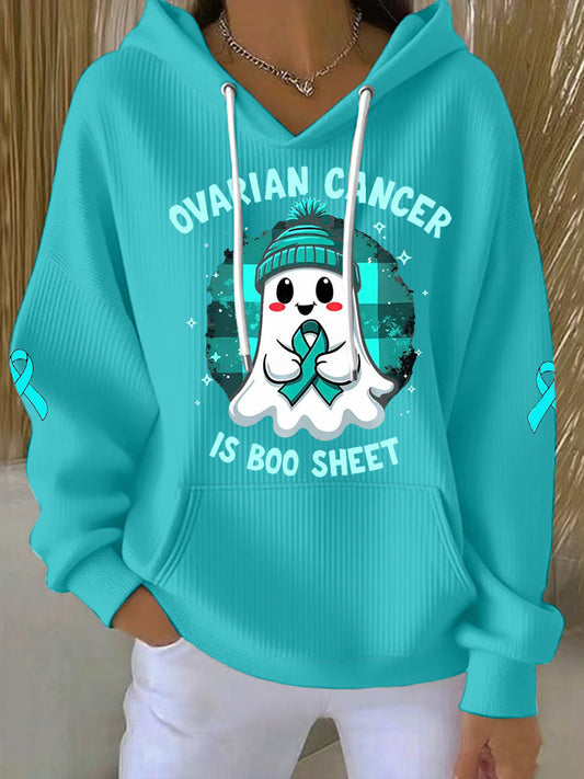 Cancer de l'ovaire des femmes est Boo feuille Halloween fantôme Teal ruban cancer de l'ovaire sensibilisation à capuche