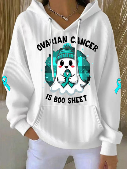 Cancer de l'ovaire des femmes est Boo feuille Halloween fantôme Teal ruban cancer de l'ovaire sensibilisation à capuche