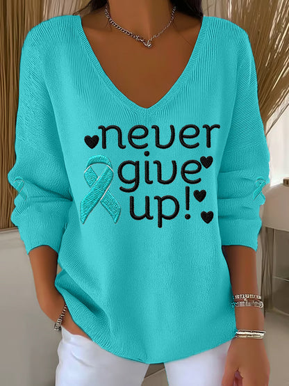 Ruban Teal pour femmes ne jamais abandonner! Haut à manches longues Ovarian Cancer Awareness