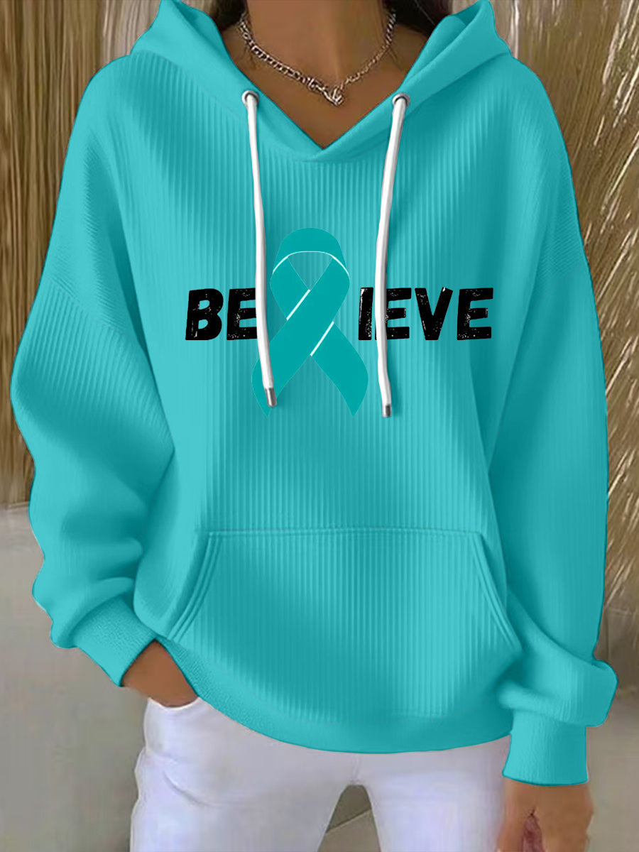 Sweat à capuche Femme Teal Ribbon Believe Ovarian Cancer Awareness