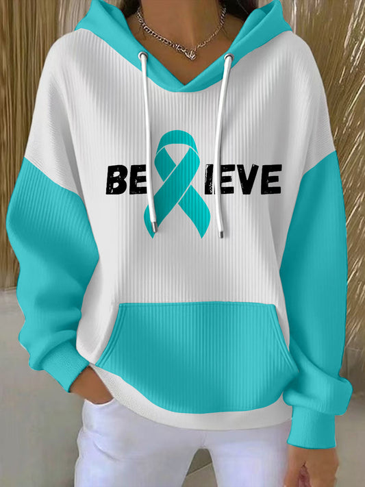 Sweat à capuche Femme Teal Ribbon Believe Ovarian Cancer Awareness