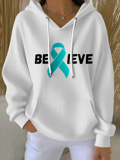 Sweat à capuche Femme Teal Ribbon Believe Ovarian Cancer Awareness
